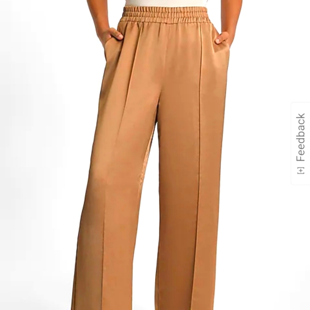 High Waisted Satin Pintuck Pull On Trousers